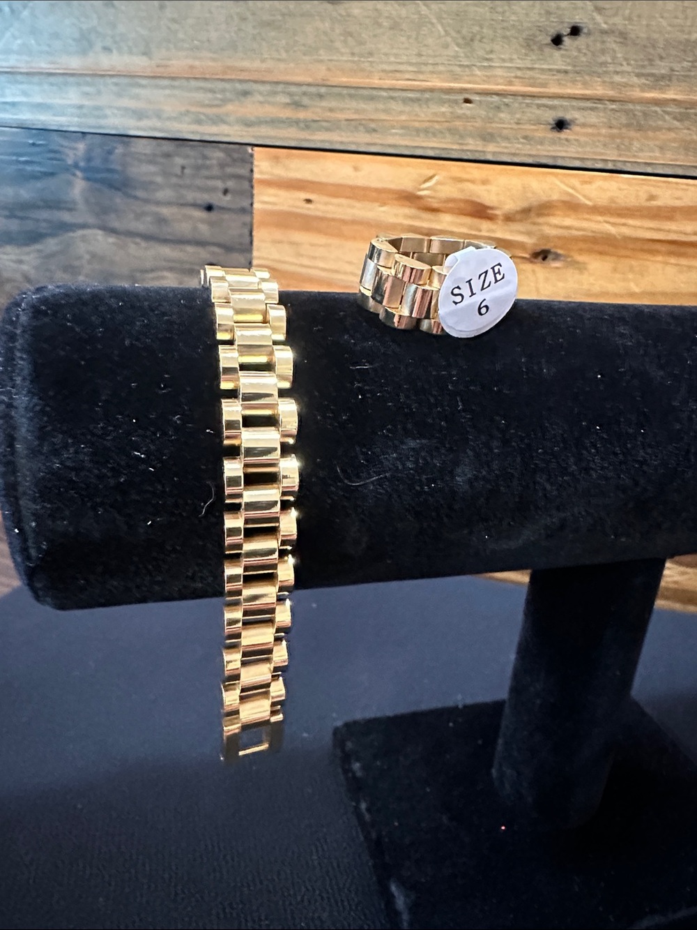 Plunder Gold Tone Linked Bracelet and Ring Set